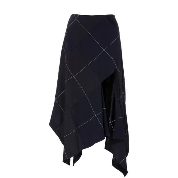 Monse Asymmetric Paneled Satin And Crepe Midi Skirt in Navy - Picture 8 of 13